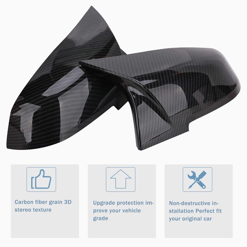Door Rearview Mirror Cover Cap Carbon Fiber Replacement for BMW F20 F22 F30 F31 F32 F33 F36 F87 M2 X1 E84 328330i 335i 428i 435i - 2PCS (Carbon Fiber)