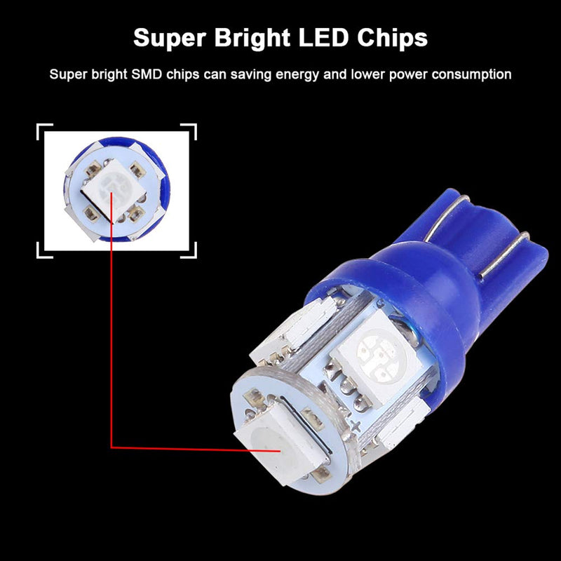 cciyu 10 Pack Blue T10 5-5050-SMD PC194 LED Bulb Instrument Panel Cluster Dash Light Twist Lock Socket Fit 2000-2002 For Honda Accord