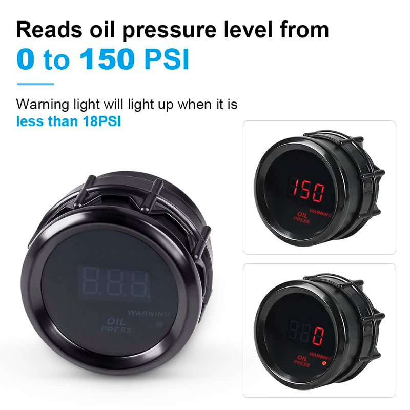  [AUSTRALIA] - WATERWICH 2inch 52mm Oil Pressure Gauge 0-150 PSI DC12V Press Gauge Meter Kit for Car Truck Marine Vehicle Automotive