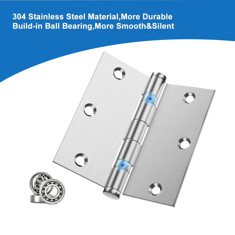 304 Stainless Steel Door Hinges,3.5 x 3.5 Inch Ball Bearing Hinges, 3 1/2 Inch Interior Door Hinges with Square Corners, Door Hardwares (3Pack, Silver)
