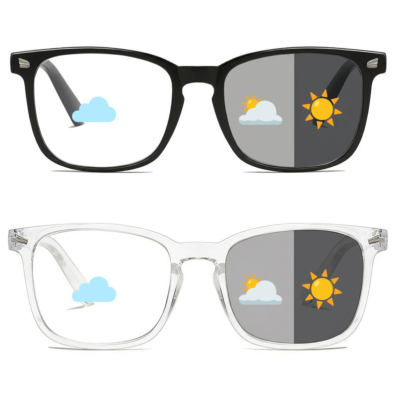 Blue Light Blocking Glasses Men Women Computer Filter Large Frame Bluelight Blocker, Scratch-Resistant Black&clear Photochromic Gray