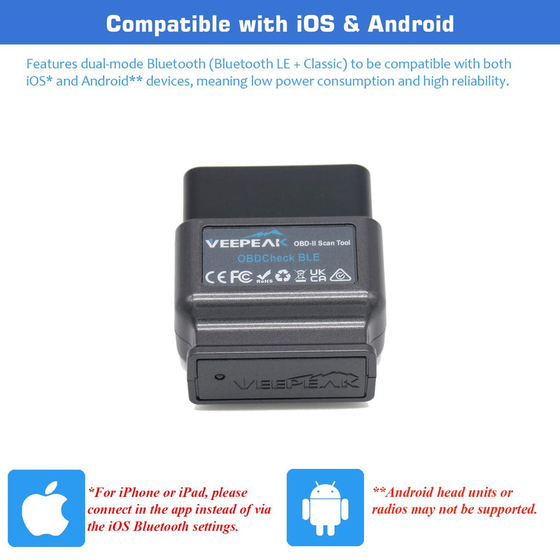 Veepeak OBDCheck BLE Bluetooth OBD II Scanner Car Check Engine Light Code Reader Diagnostic Scan Tool for iOS & Android