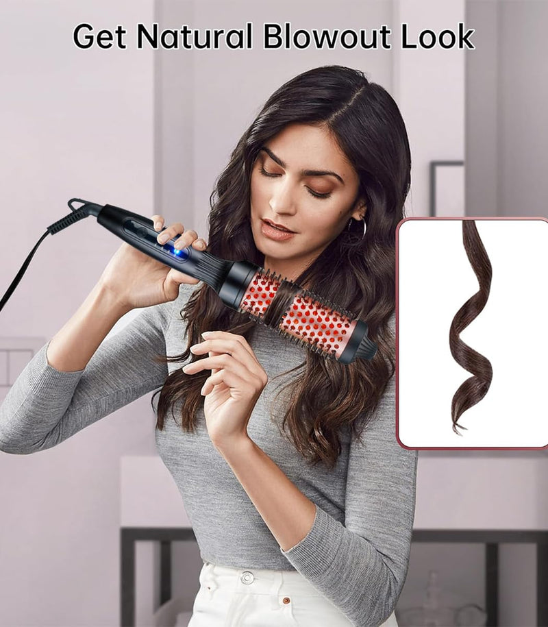 38mm Thermal Brush, Heated Hot Brush, Thermal Round Iron Smooth Shine Volumize Comb, Heated Curling Iron Create Natural Curls, UK Plug Dual Voltage, Rose Black