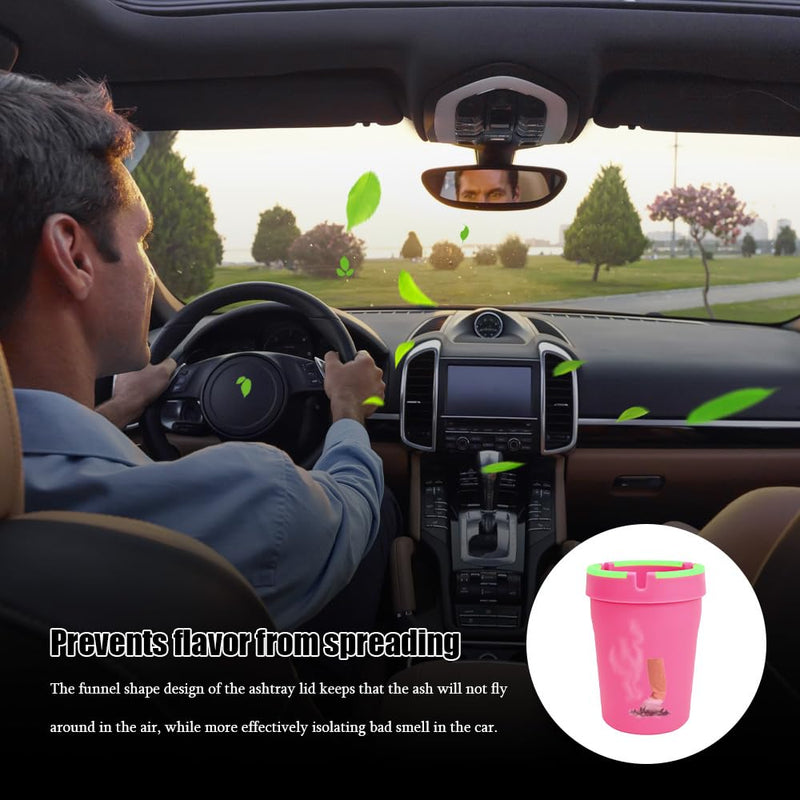 Glow in The Dark Car Ashtray, Smell Proof, Multifunctional with Lid, Smokeless for Car Truck SUV, Pink