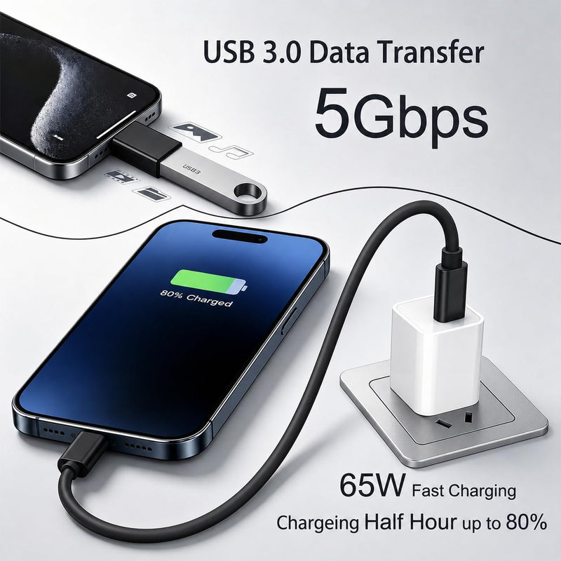 USB Adapter Kit With USB C 3.0 OTG， USB to USB C Adapter，USB C to iOS, Micro USB to USB C Adapter，Multi 1FT USB C Charging Cable Kit (6 in 1) with Card Storage, Eject Pin, Esp. For Travel (Black) Black