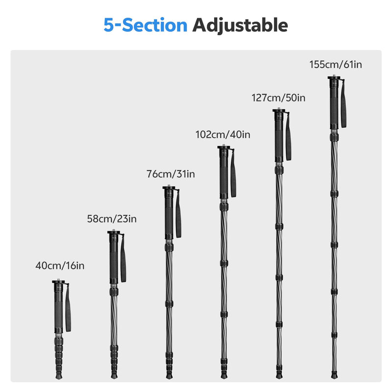 TONYBOO 61" Carbon Fiber Camera Monopod,28mm 6-Section Height,Portable Lightweight,Max Load 16 lbs,Travel Monopod for DSLR Mirrorless Cameras Camcorders Compatible with Canon Nikon Sony