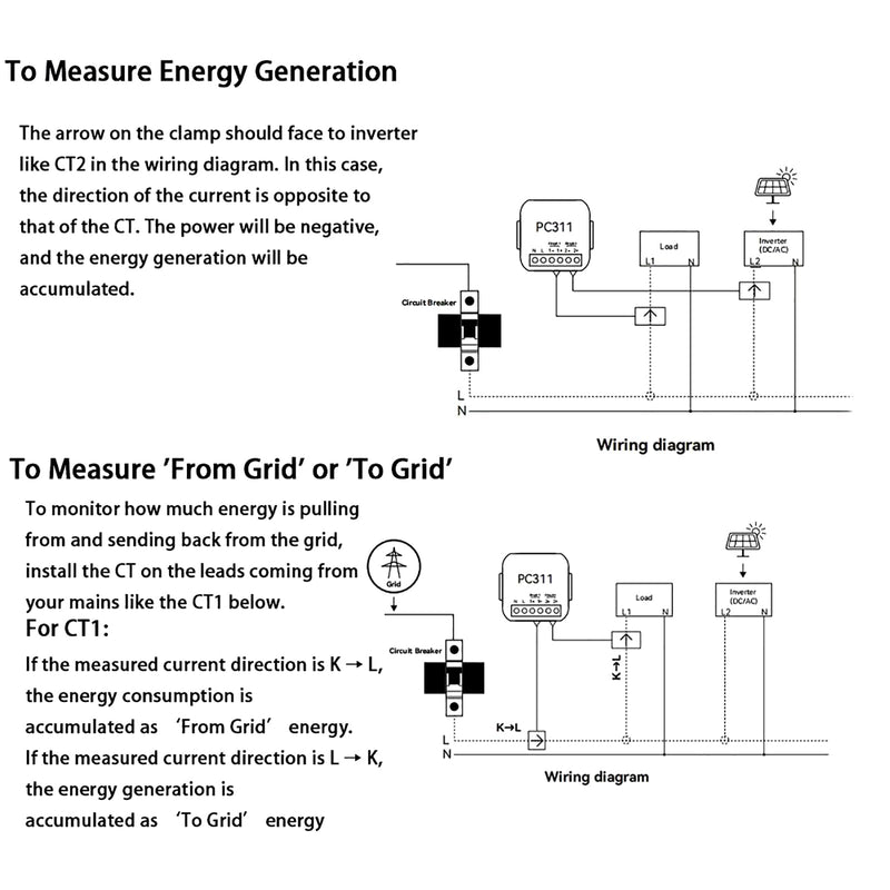 AC110V 220V 80A Tuya App Smart Two-Way Bilateral WiFi Energy Meter with 2PCS 80A CT Current Transformers Clamps Sensors KWh Power Eenrgy Electricity Consumption Monitor Meter Voltmeter Ammeter 80A(CT Diameter 10MM)
