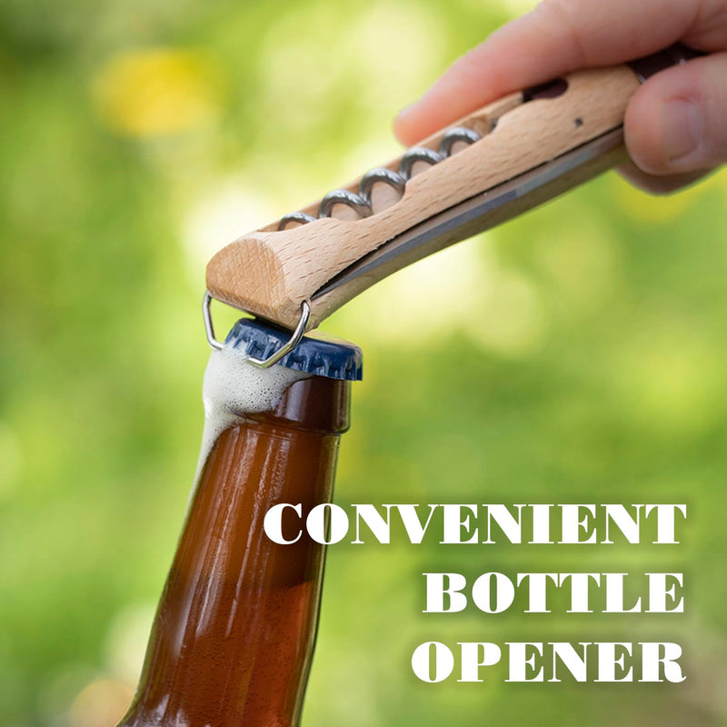 Opinel No. 10 Stainless Steel Corkscrew Wine and Cheese Folding Knife, Integrated Corkscrew + Bottle Opener, Beechwood Handle - Picnic Pocket Knife Made in France (Updated Version) Updated Version