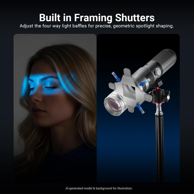 NEEWER Basics Spotlight Conical Optical Snoot Only for FL10/FL20/FL10P Photography Flashlight, 4X Brighter Projector Attachment with Adjustable Focus, 30° Beam Angle, 20 Metal Gobos, LS01