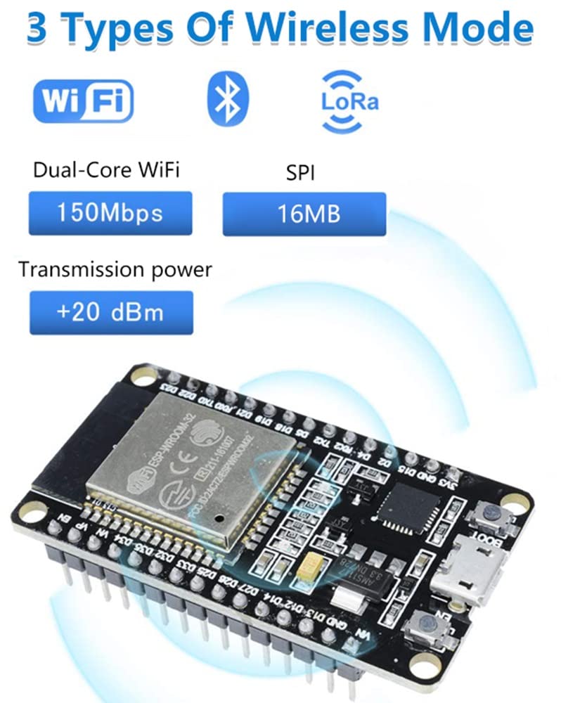 6-Pack ESP-WROOM-32 Development Board, Aideepen ESP32S Esp32 Development Board 2.4GHz Dual-Core Compatible with Arduin0, Nodemcu,and MicroPython (30PIN Micro USB) 6PCS