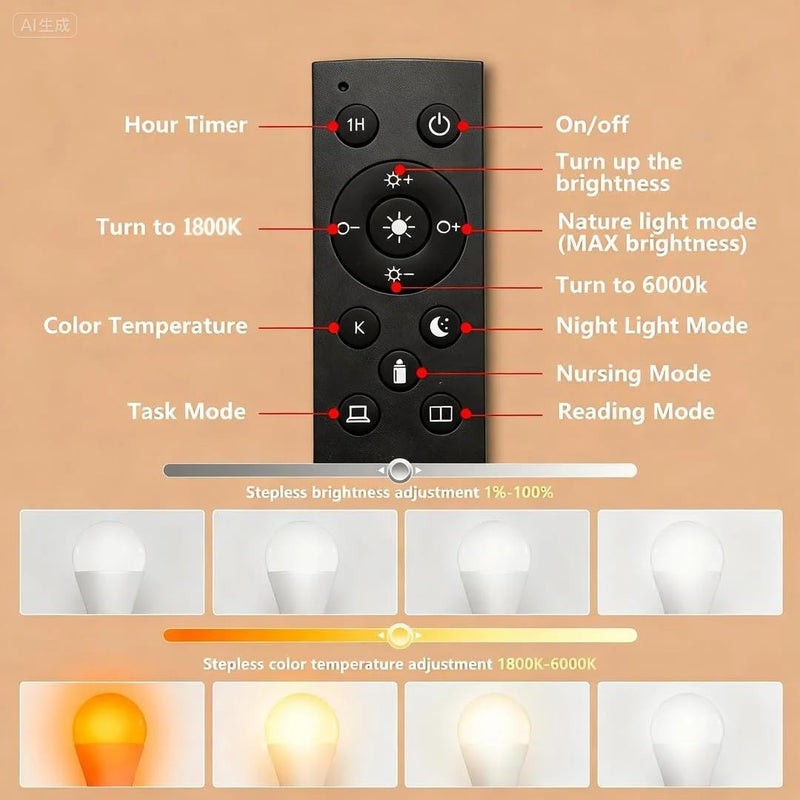 Amber Sleep Light Bulbs with Remote Control, 800LM 9W (60W Equivalent),Circadian Rhythm Light Bulb,Dim,1800K-6500K,E26,2.4G,Warm and Reading Light Bulb for Home Decor,2Bulb&1Remote Amber-9W-1Remote and 2Bulb