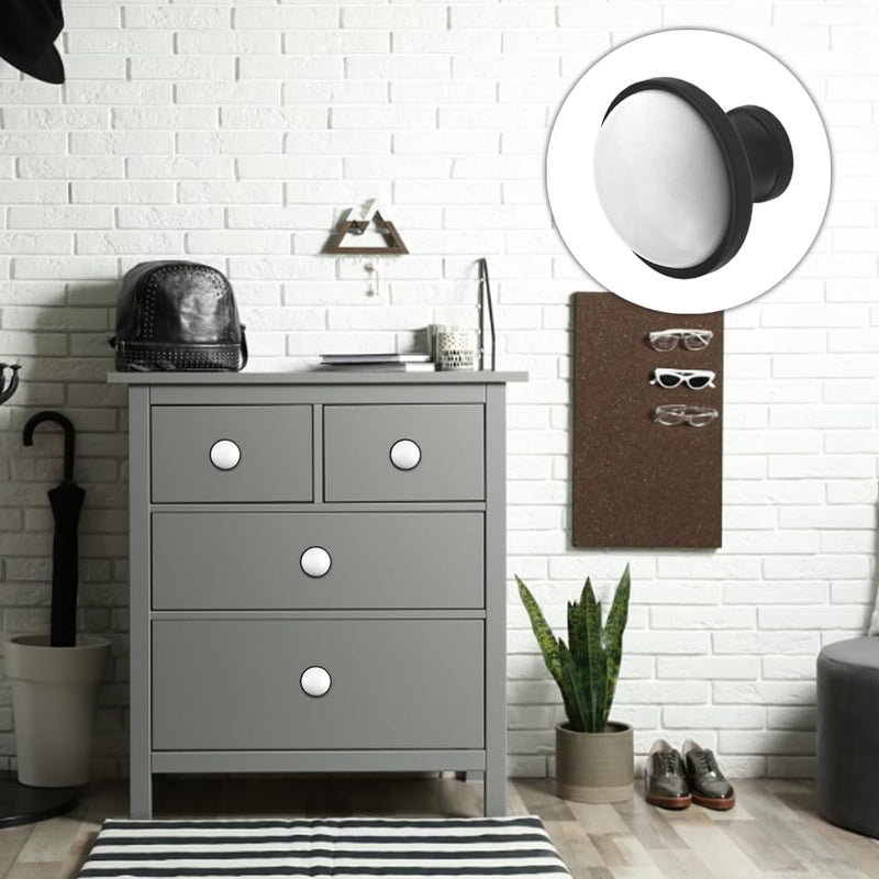 WMYCONGCONG Black Cabinet Knob, 20 Pcs 1.3"/33mm Dresser Cupboard Drawer Knobs White Ceramic Cupboard Round Dresser Knobs Drawer Pulls Knobs Wardrobe Door Pull Handle for Home Office