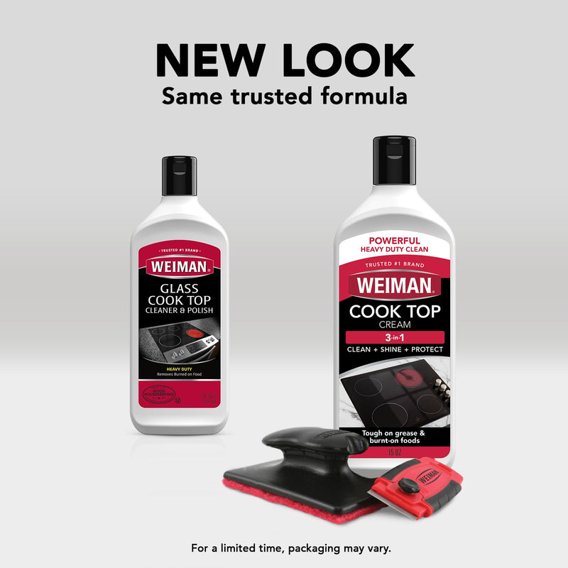  [AUSTRALIA] - Weiman Glass & Ceramic Cooktop, Stove Top & Oven Cleaner Kit – Kitchen Cleaner Cream, 3 Scrubbing Pads & Scraper for Burnt-On Food & Grease, Clean Shine - Safe for Induction, Electric & Gas Cooktops