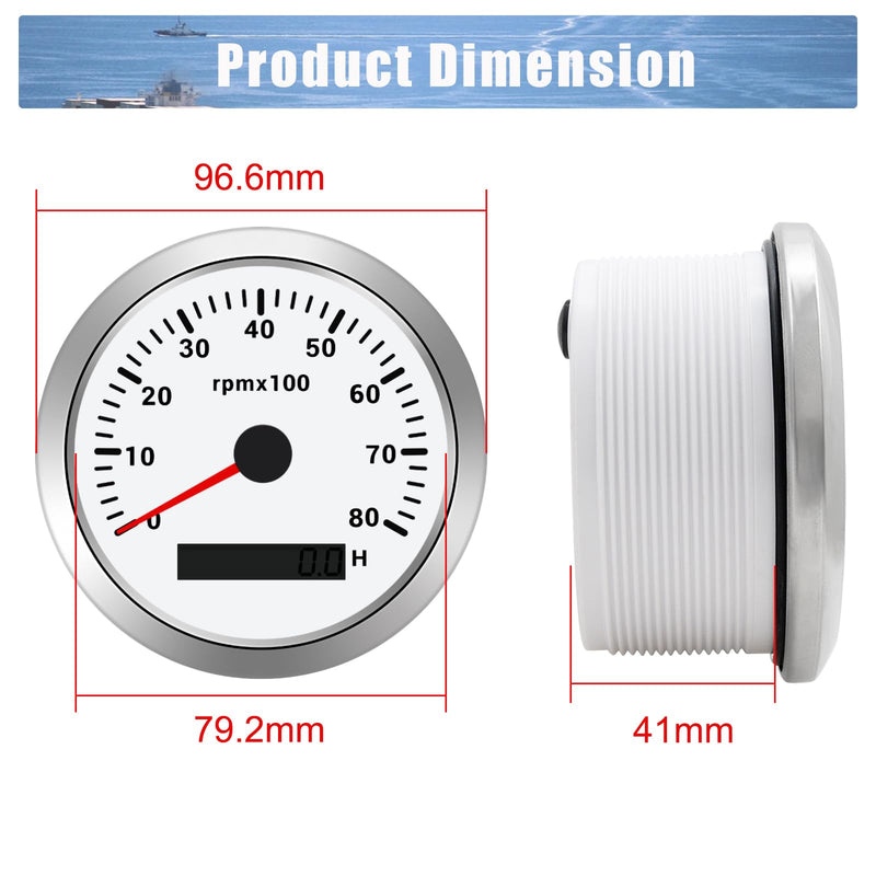 Geloo 85MM Boat RPM Tachometer Gauge 0-8000 RPM Tacometro Meter Replacement for Auto Truck Car - 7 Colors Backlight LED Display 9-32V 3-3/8" (White) White 8000 RPM