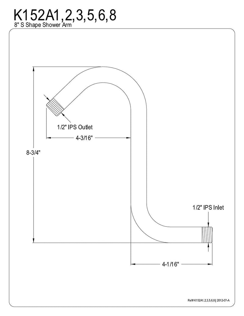 Kingston Brass K152A2 Designer Trimscape Showerscape S-Shape Shower Arm, Polished Brass 8.75 x 8.25 x 1