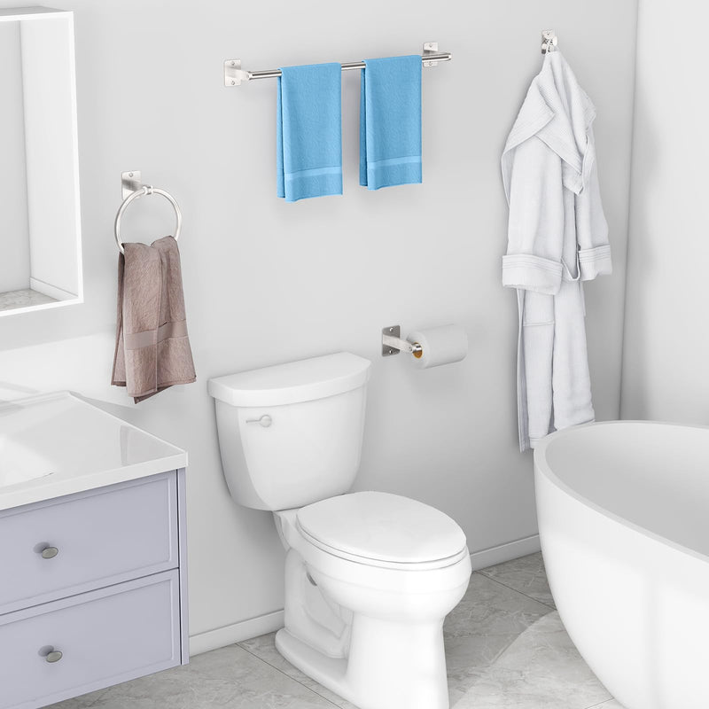 Brushed Nickel Bathroom Accessories Set, KLJKPA 4 Pieces Bathroom Hardware Set, 24 inch Towel Bar, Towel Racks for Bathroom, Robe Towel Hooks, Toilet Paper Holder Wall Mounted Brushed Nickel (4 Piece)