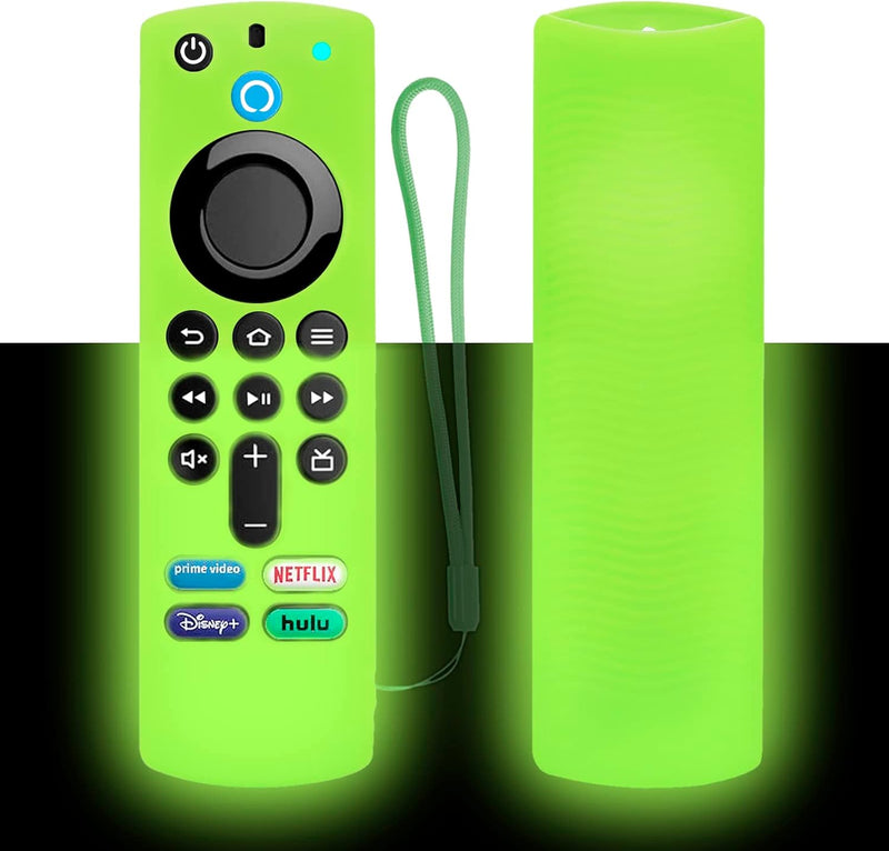 Remote Cover Replacement for Alexa Voice Remote/TV Stick (3rd Gen), Glow in The Dark, Anti-Slip Silicone Protective Case with Lanyard Glow Green