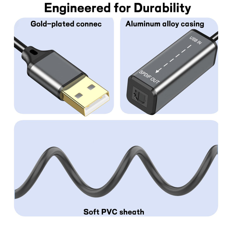 USB A to TOSLINK Optical Audio Adapter,USB Type A to SPDIF Digital Converter Compatible with Windows/Laptop PC ONLY(Unidirectional U SB A to Optical) 0.5FT 1