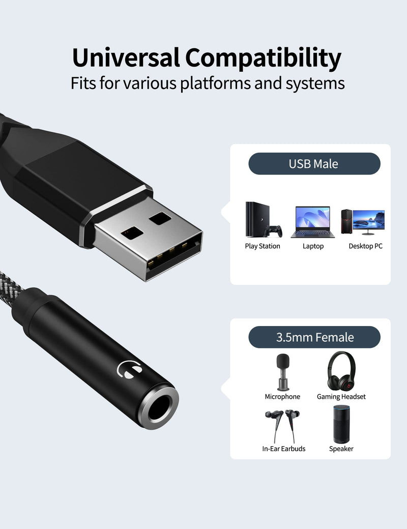 ASKUBSKU USB to 3.5mm Jack Audio Adapter, External Stereo Sound Card Built-in Chip USB to Headphone Aux Converter Male USBA to Audio Jack TRRS 4-Pole for Headset Microphone PC Laptop [5.11inch]