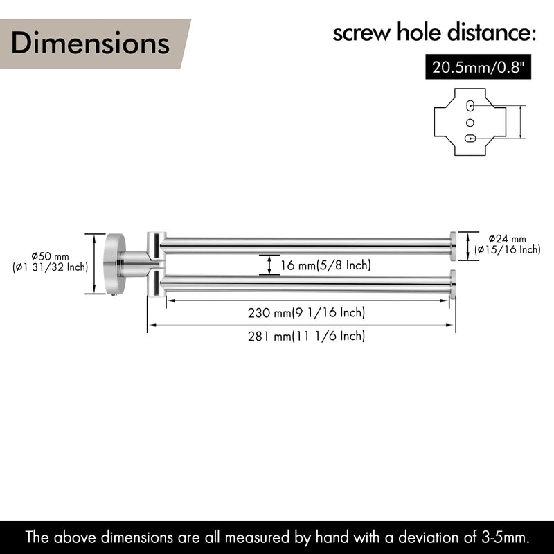 KES Swivel Towel Bar for Bathroom 9-Inch Kitchen Swing Out Double Towel Bar 2-Arm Kitchen Wall Mounted SUS 304 Stainless Steel Polished, A2106S23 Polished Finish