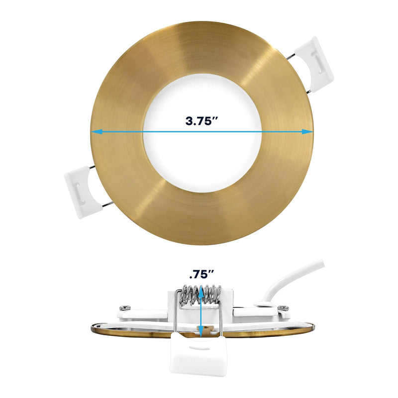LUXRITE 3 Inch Ultra Thin LED Recessed Light with Junction Box, 8W, 5 Color Options 2700K | 3000K | 3500K | 4000K | 5000K, Dimmable Wafer Lights, 540 Lumens, Brass Trim, Energy Star, IC Rated 1 Count (Pack of 1)