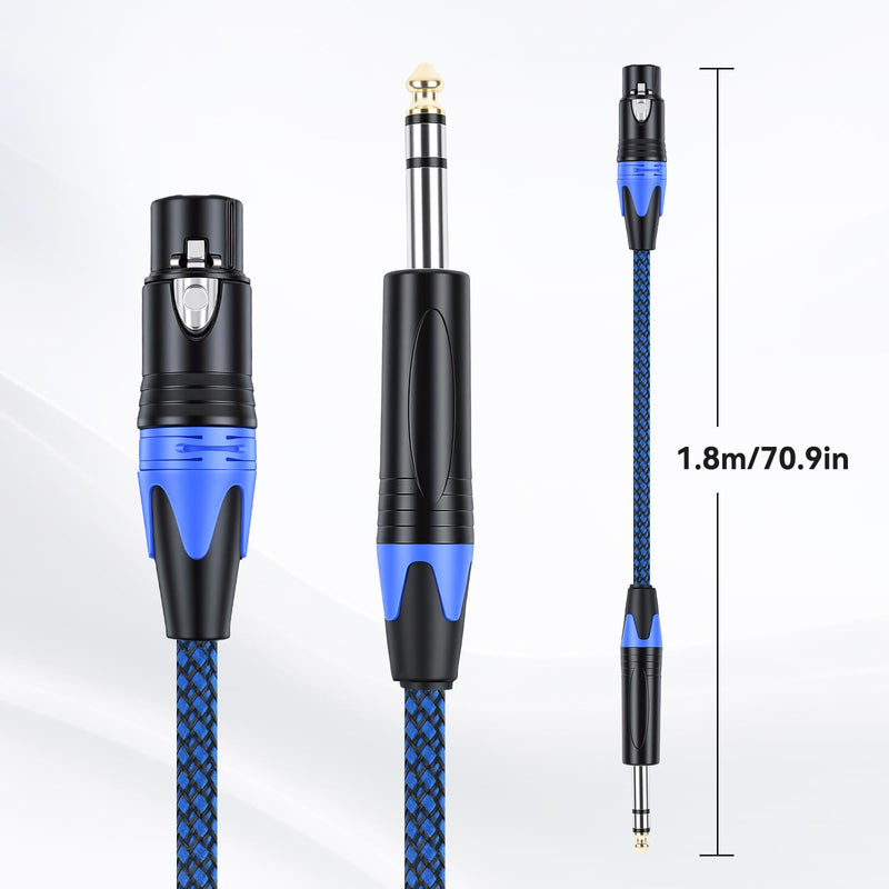 OTraki Balanced Audio Cord 6.35mm (1/4") TRS to 3-Pin XLR Cable 5.9ft | 2 Pack Microphone Cables Nylon Braided 3-Pin XLR Female to 6.35mm 1/4" TRS Audio Cord for Dynamic Microphones Blue 6ft