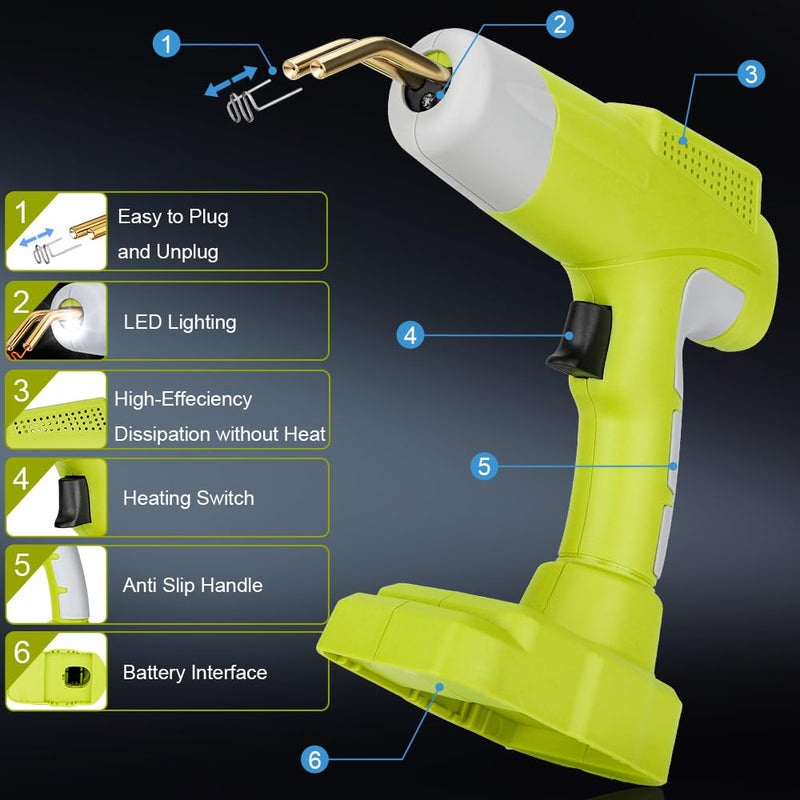 Choerinton Plastic Welder Compatible with Ryobi 18V Battery, with 600PCS Staples, Pure Copper Transformer, Rapid Heating, Plastic Welding Kit for Car Bumper, Dashboard & Repair(No Battery) For Ryobi Battery