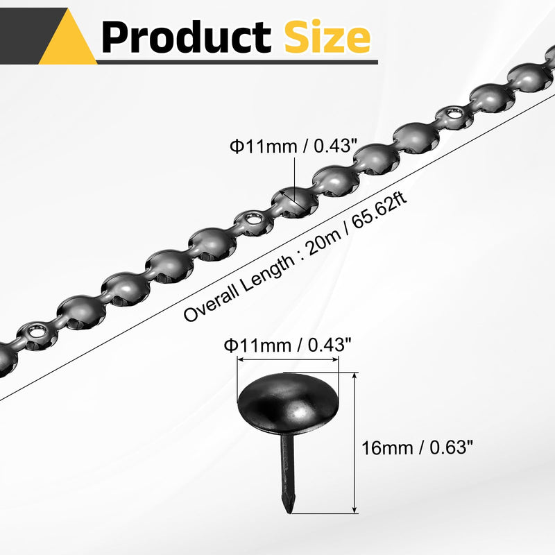 uxcell Upholstery Nailhead Trim, 20 Meters Glossy Upholstery Tacks Strips, Decorative Nail Trims with Nails for Sofa Headboard, Chair DIY Furniture Accessory (11mm Black)