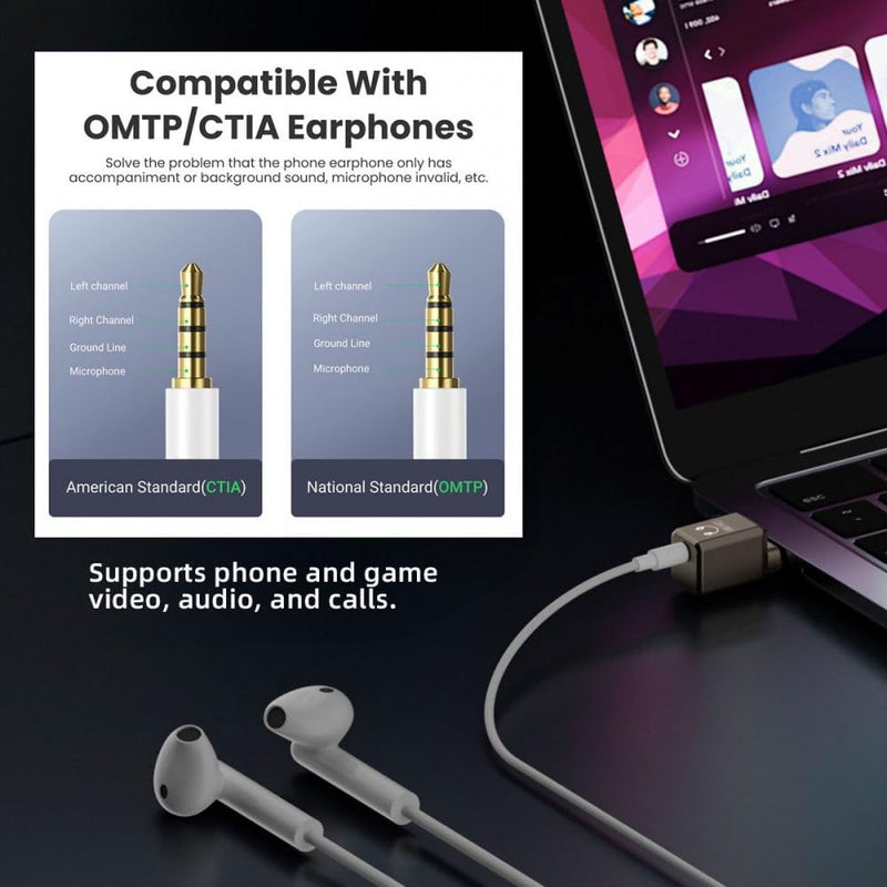 CY Audio Adapter Type C USB-C to DAC 3.5mm HiFi Audio AUX & MIC Sound Card 384kHz 32bit Adapter KT02H20 Compatible OMTP CTIA with Laptop Tablet Phone USB-C to DAC 3.5mm 384kHz
