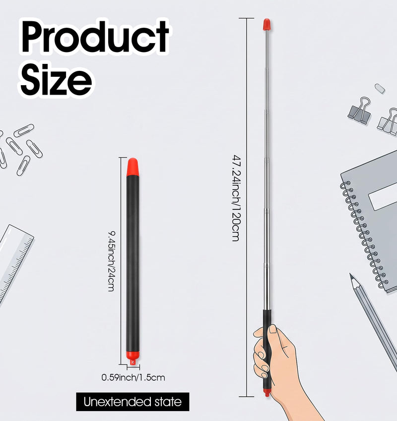 Pointer Stick, Retractable Telescoping Pointer (Black) | Stainless Steel, with Lanyard, Extendable, Upgraded Anti-Drop Design