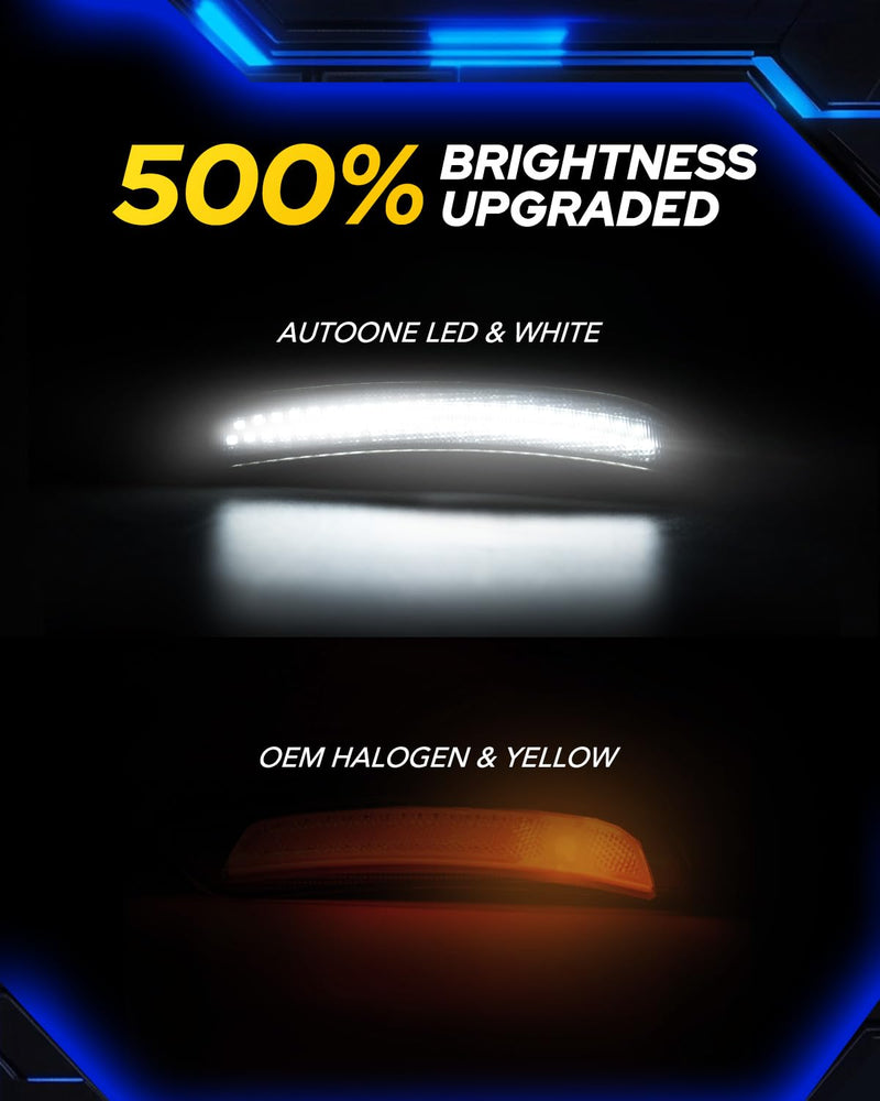 AUTOONE LED Side Marker Lights White Compatible With Dodge Charger 2015-2023, White Front & Rear Bumper Marker Lamps Smoked Len, 4PCS