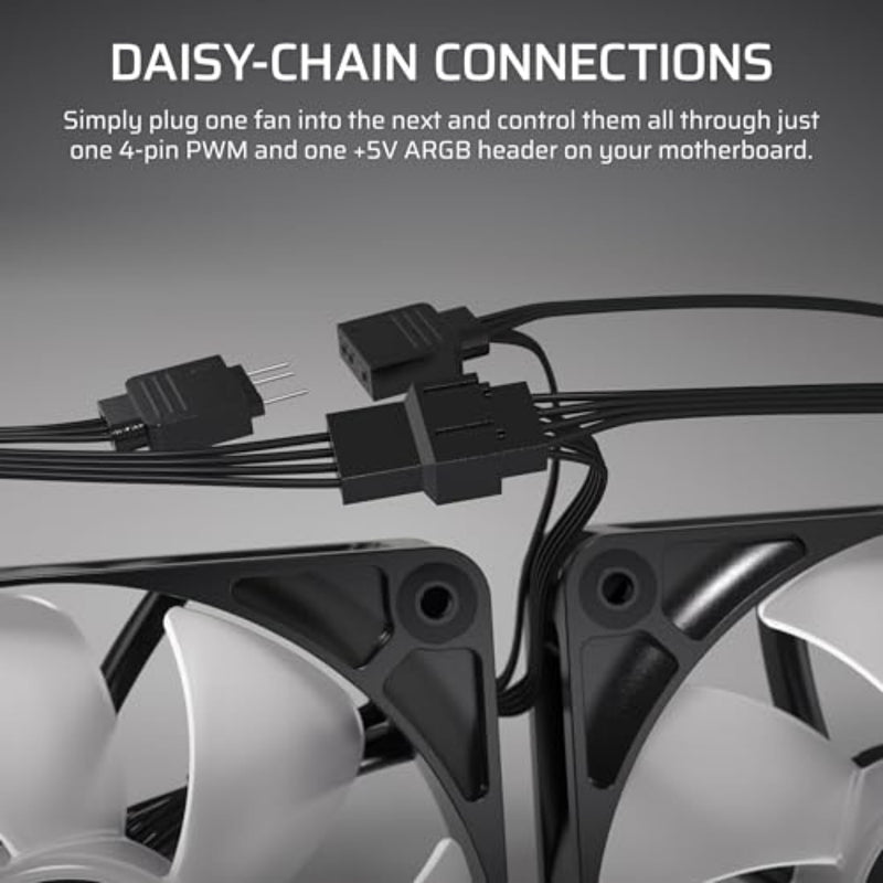 CORSAIR RS120 ARGB 120mm PWM Fans – Daisy-Chain Connection – Low-Noise – Magnetic Dome Bearing – Triple Pack – Black 3 x 120mm