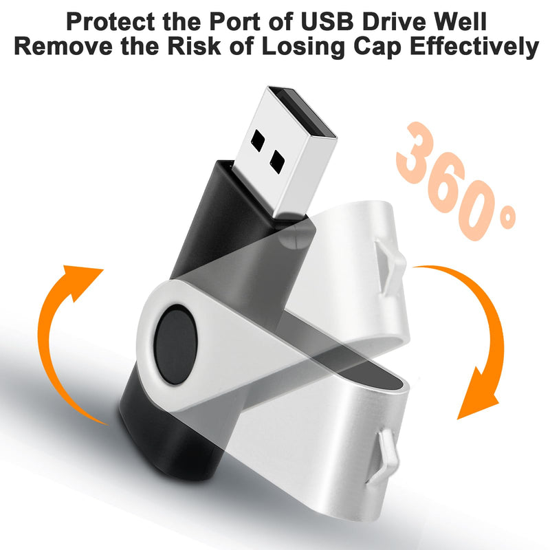 64 GB USB Flash Drives 2 Pack Thumb Drive Memory Stick Pendrive Jump Drives | 360° Swivel Jump Drive Photo Stick with Lanyard, Portable USB 2.0 Storage Flash Drive for Computer Office Student Data Backup Black 64 GB