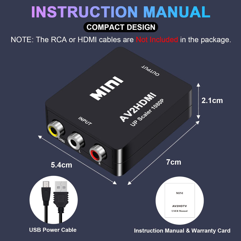 RCA AV to HDMI Converter, 1080P RCA Composite CVBS Audio Video Converter Supporting PAL/NTSC Compatible with PC/Laptop/Xbox /PS4 /TV/STB/VHS/VCR/Blue-Ray