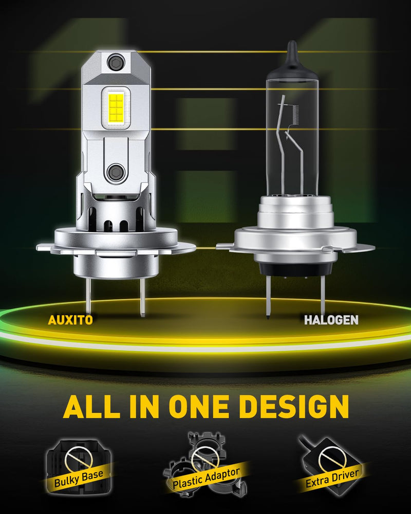 AUXITO H7 Bulbs, 900% h7ll LED Super Bright, Mini Size, Plug N Play, Long Lifespan, 2PCS H7 with Fan