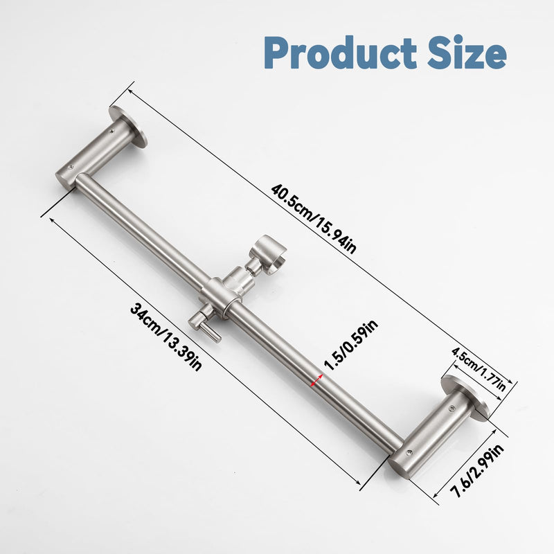 Shower Slide Bar Adjustable Handheld Shower Head Holder Wall Mount - 15inch All-Metal Shower Head Slide Bar Compatible with Bathroom Drill Free Glue Installation - Brushed Brushed-Nickel
