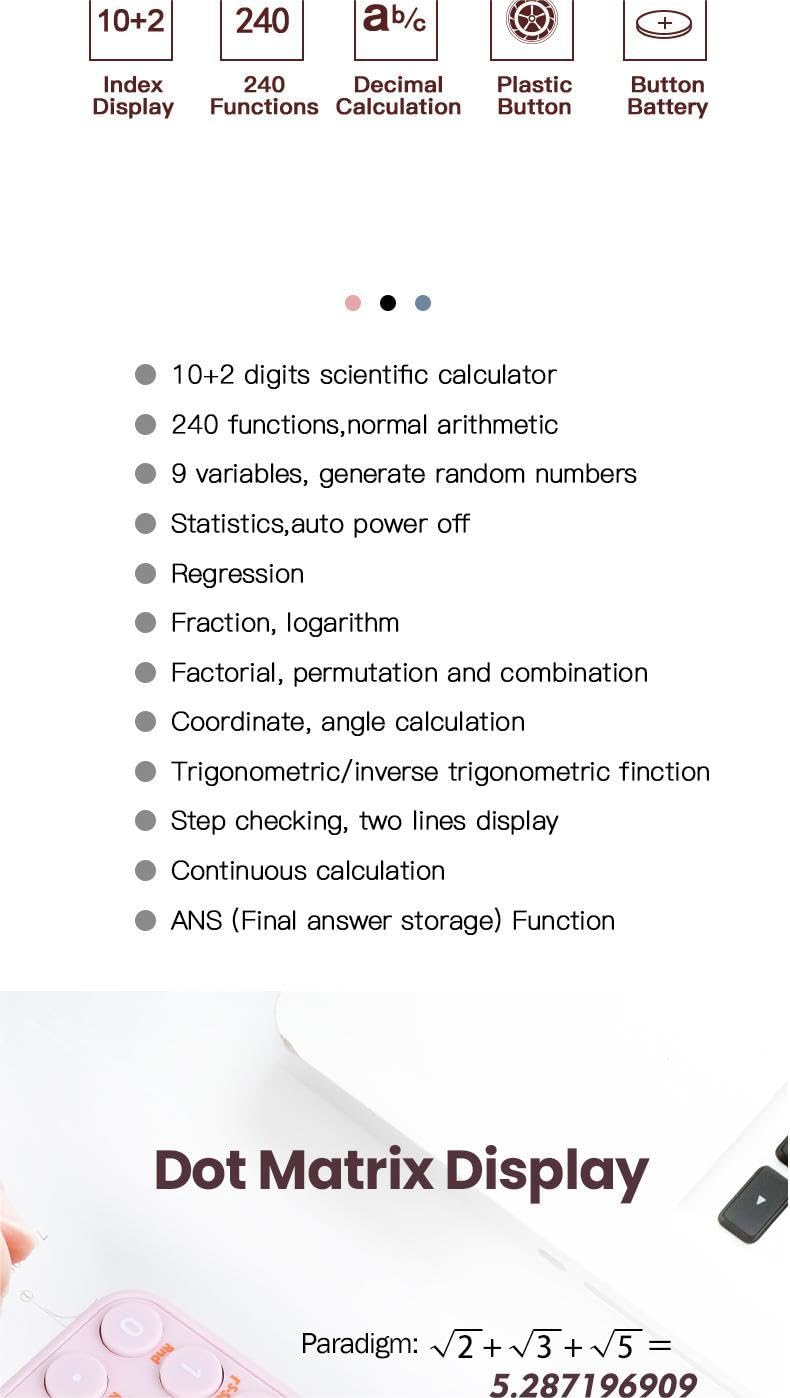 Engineering/Scientific Calculator for Students, Multiple Functions- Perfect for Beginner and Advanced Courses, High School or College (white)