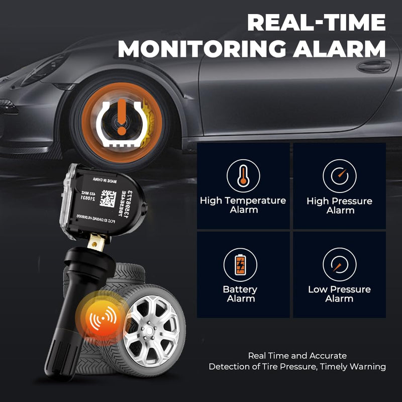 433Mhz TPMS Sensor, GM Tire Pressure Monitoring System Sensor Compatible for Chevy Malibu Silverado Impala Cruze, Buick Regal Lacrosse GMC Cadillac Replaces for 13598773 4-Pack