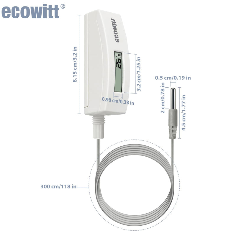 ECOWITT WN34BL Digital Pool Thermometer with LCD Display, Waterproof Water Temperature Sensor, Easy to Mount, 10ft Cable Sensor for Swimming Pool, Hot Tubs, Spas, Bath Water, Fish Ponds