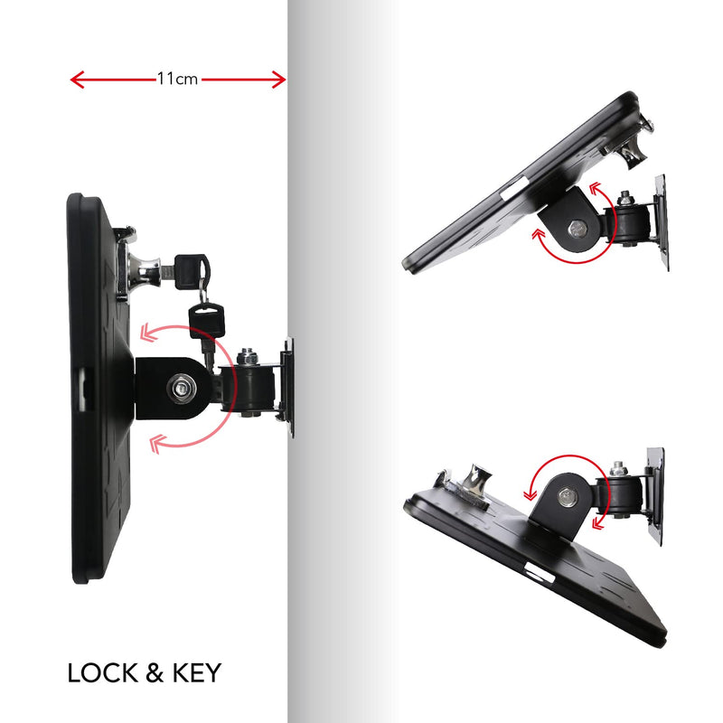 On Wall Mount Bracket for iPad 9.7"(6th,5th,Gen.), 9.7" Air1& 2, 9.7" Pro, Excluding iPad 9.7"(1th,2th,3th,4th,Gen.),Anti Theft Lock, Rotate Design Arbitrary,Multi Angle, Metal,(Black)