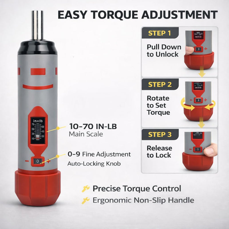 42-Piece Torque Screwdriver Set, 10-70 in-lb Inch Pound Torque Wrench with 40 CR-V Bits, 1/4 Inch Drive, Magnetic Extension & Hard Case for Rifle Scope Mounting, Gunsmithing & Bike Repair 42pcs Torque Screwdriver Set