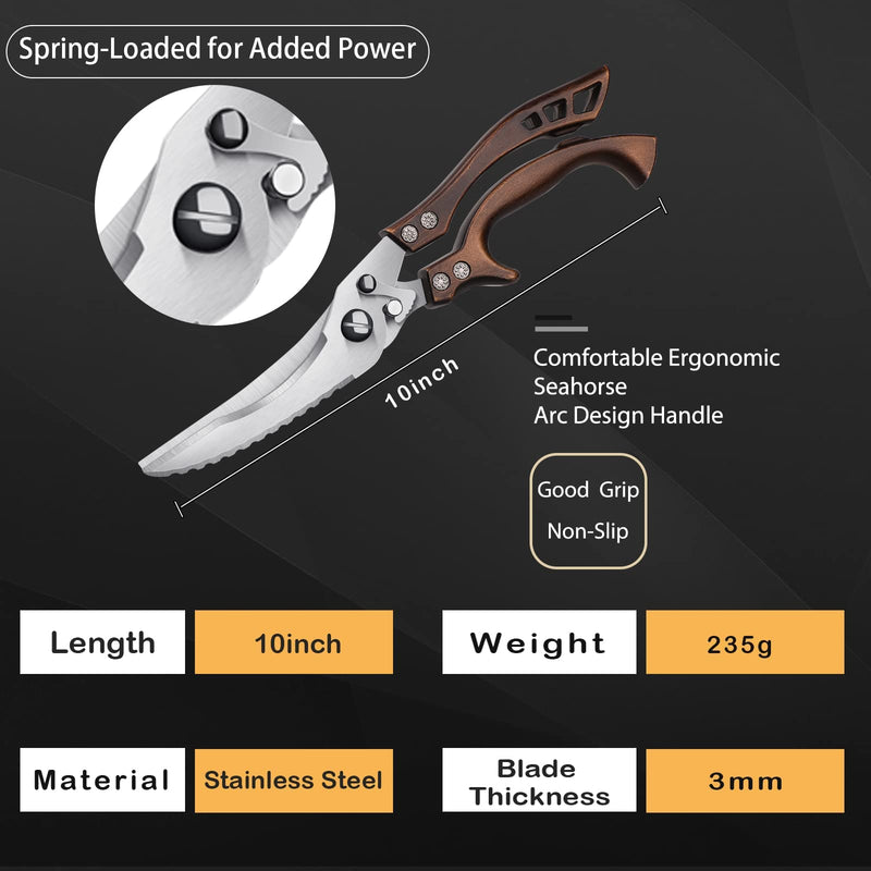Heavy Duty Poultry Shears with Serrated Edge - For Chicken, Bone, Meat, Turkey, Fish - No Rust, Spring Loaded, Stainless Steel Kitchen Scissors Poultry Shear