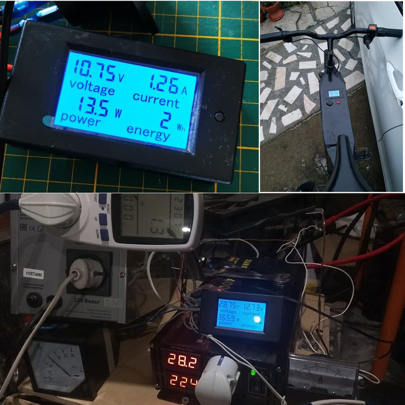 KETOTEK Amp Volt Watt Kwh Meter Tester Panel Digital 4 in 1 Ammeter Voltmeter Multimeter 12V DC 6.5-100V 20A, Voltage Current Power Energy Usage Monitor LCD Display Car Motorbike Solar DC 20A Meter