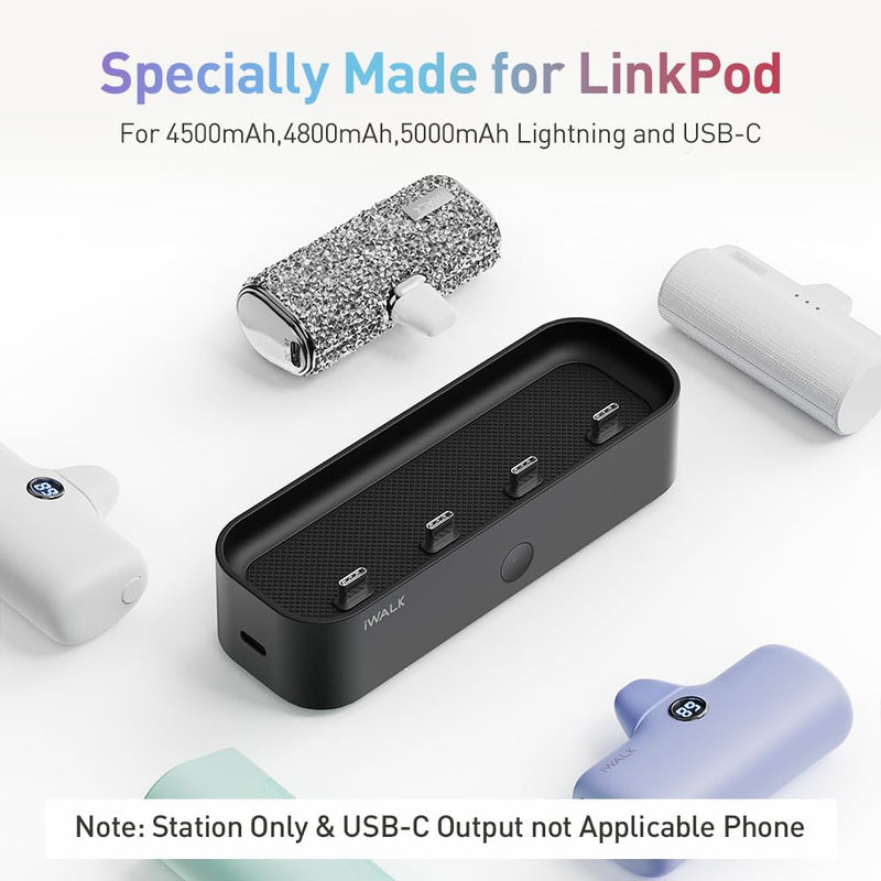 iWALK Charger Station for Portable Charger 4500mAh,4800mAh, 5000mAh, Power Bank for iPhone Charging Station Multiple USB-C Family-Sized Charger Station for Home(Station Only),Black Black