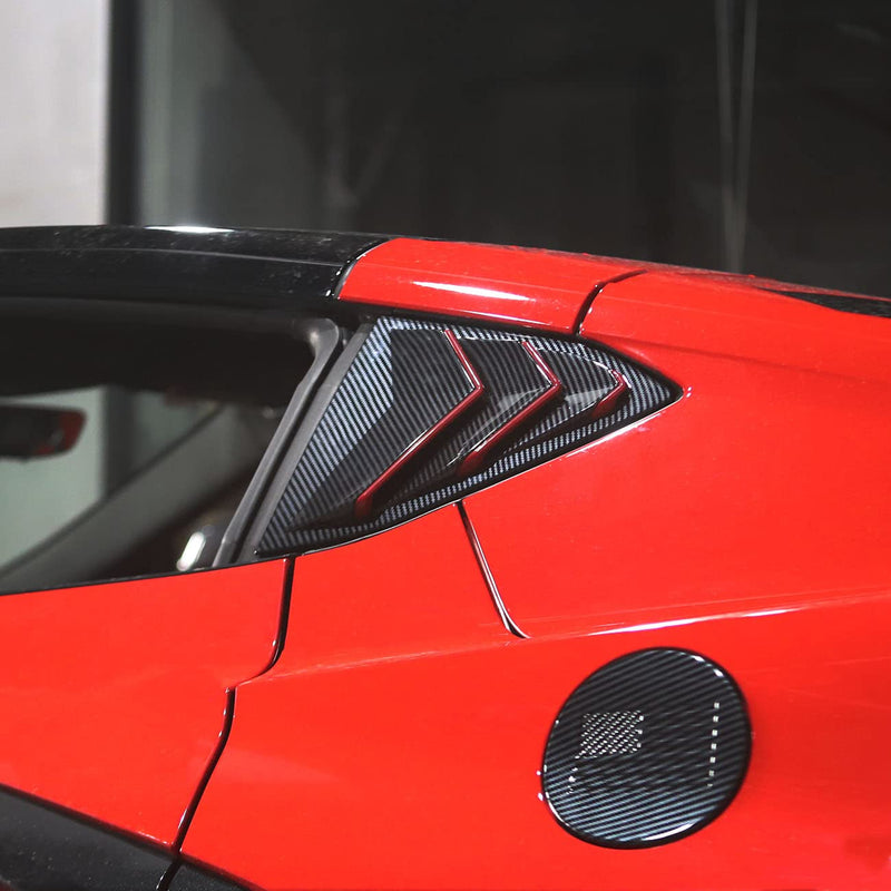 Carbon Fiber Side Window Louvers Air Vent Shades Cover Trim for Chevrolet Corvette C8 Coupe 2020-2025 (Carbon Fiber-Red Line) Carbon Fiber-Red Line