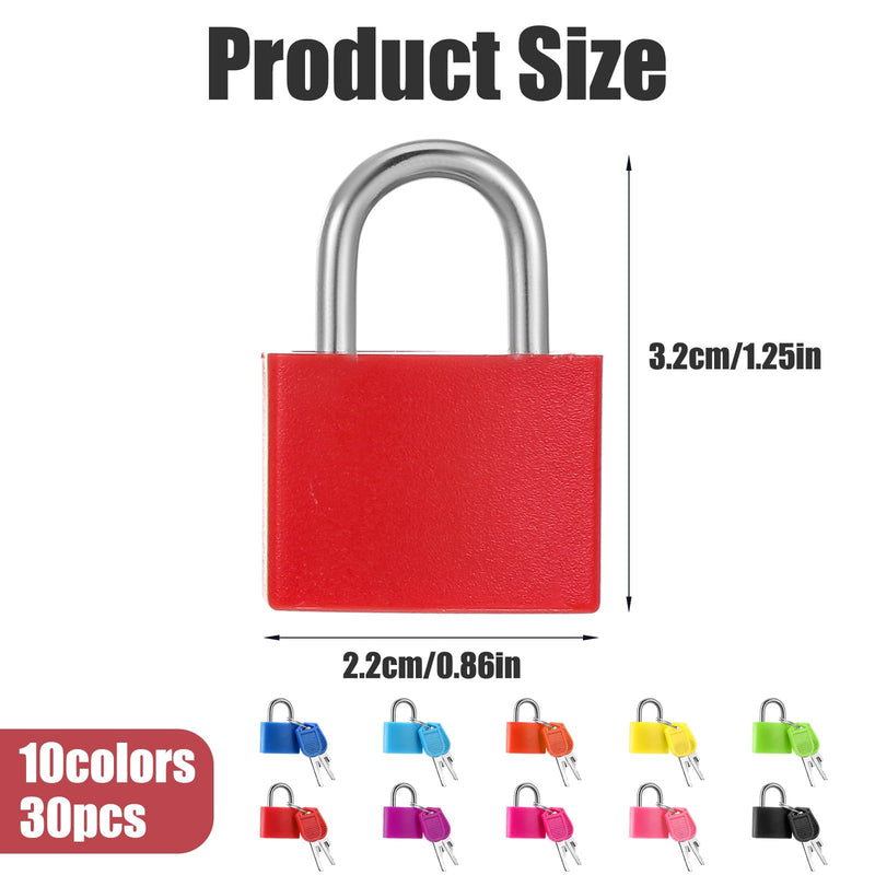 30 PCS Mini Keyed Padlocks Small Brass Suitcase Locks with 2 Keys for Travel Backpack Gym Locker Jewelry Box Drawer 10 Colors