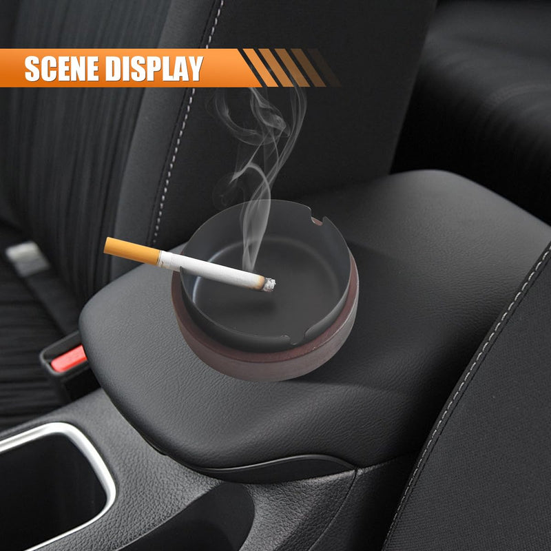 Portable Car Ashtray with Windproof Lid, Carry-on Smokeless Self-Extinguishing Cigarette Ashtray Cup Holder Mini Trash Can, Detachable Stainless Steel Wooden Ashtray for Home Office (Black) Black