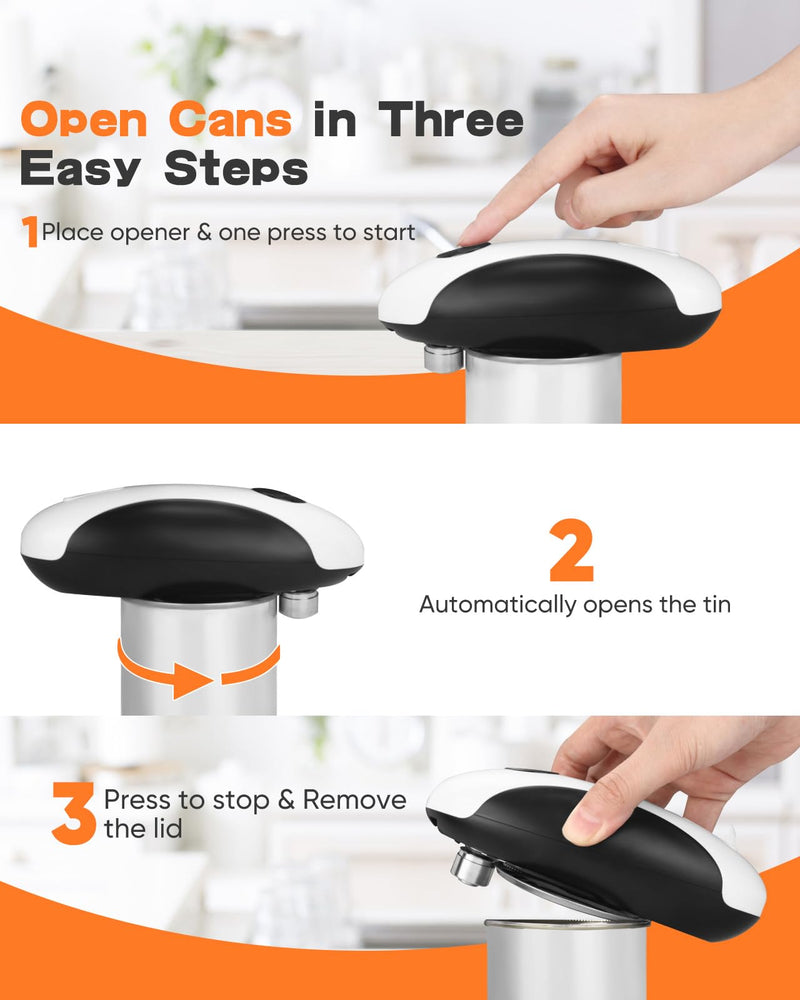 Electric Can Opener, Can Opener Electric Fits All Can Sizes, One Touch USB Rechargeable Automatic Can Opener for Kitchen and Seniors with Arthritis, Chef, Portable Kitchen Gadgets Black and White Electric