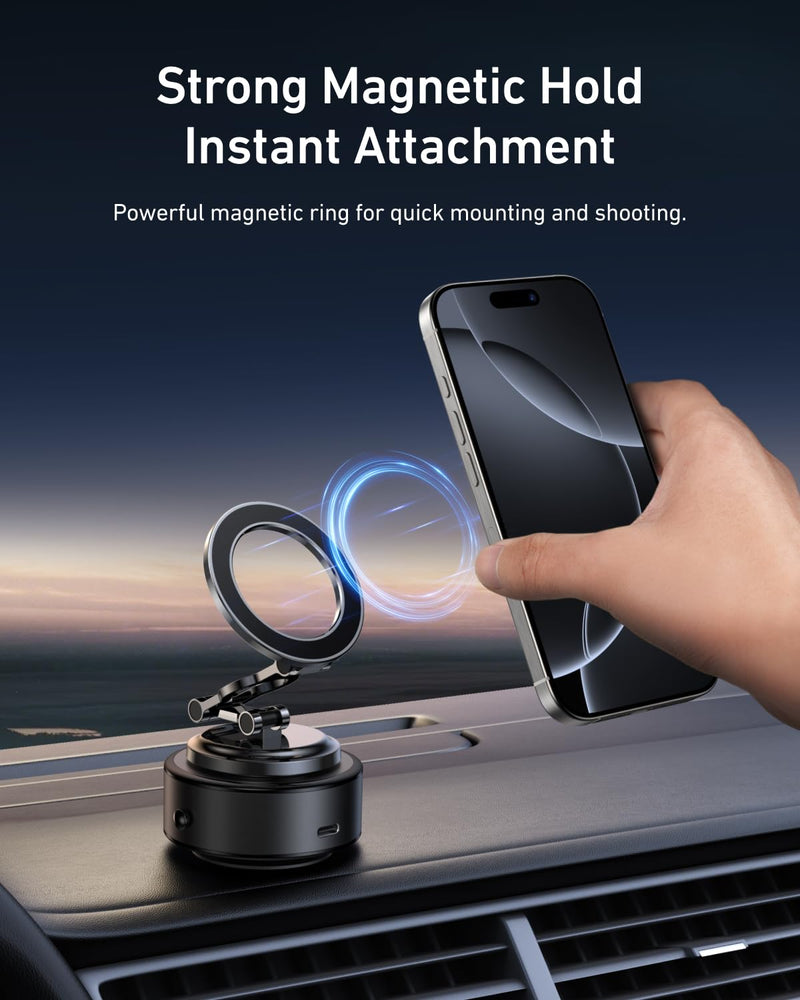 TELESIN Electric Magsafe Car Mount Vacuum Magnetic Car Phone Holder 105N 360° Reinforced Adjustable Swivel Lock, Suction Cup Phone Mount for Your Car/Gym/Mirror/iPhone & Android