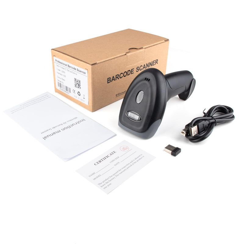 Wireless Barcode Scanner 1D QR Scanner Wireless Handheld Laser Bar Code Reader 3-in-1 with Bluetooth & 2.4G Wireless & USB Wired Works with iPad, Android Phone, iPhone, Laptop-U26 Black-U26